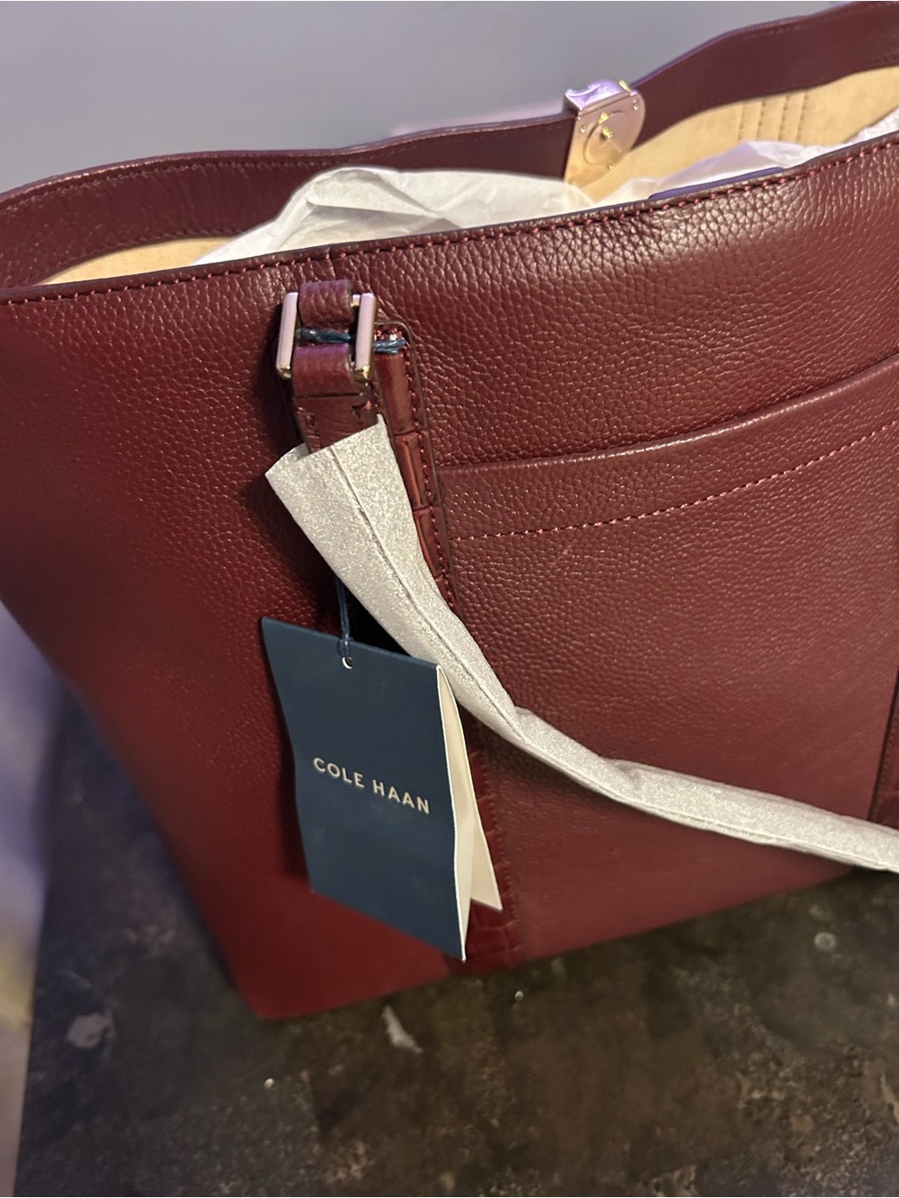 Cole Haan Burgundy Pebbled Leather Tote